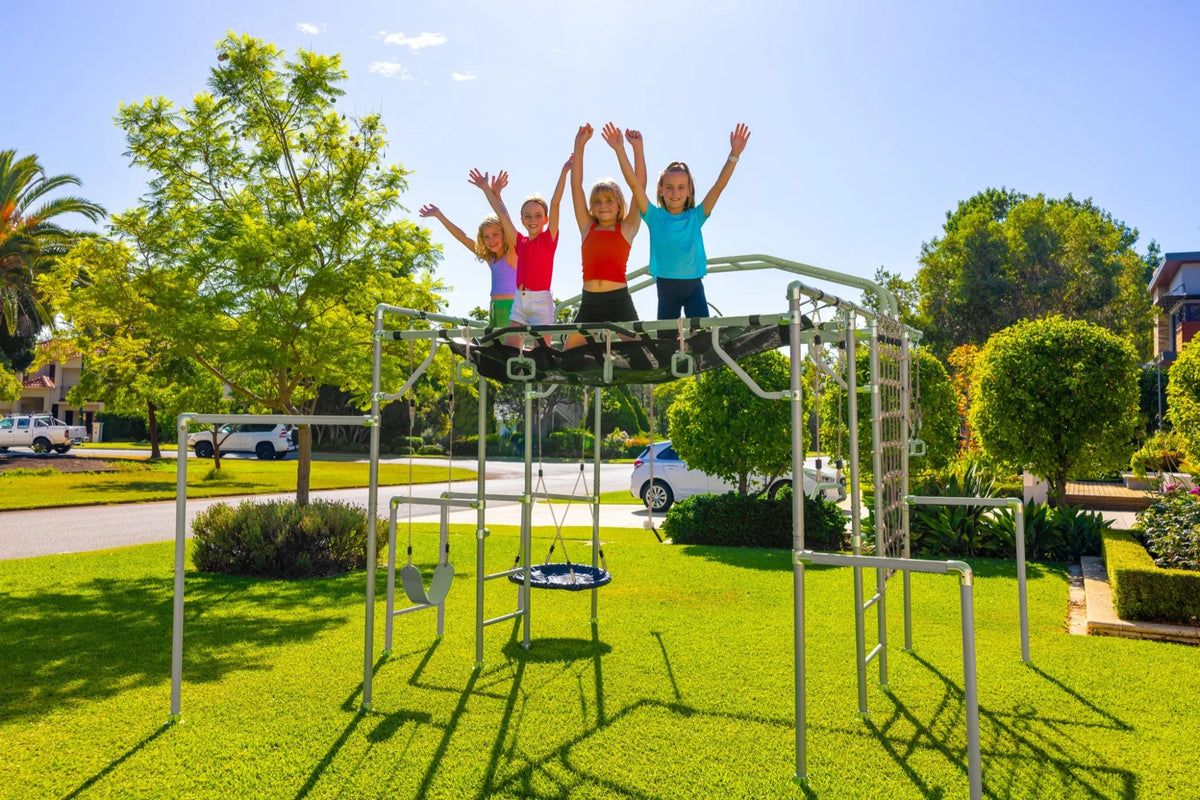 Ninja Net in use on a Growplay frame in a family garden